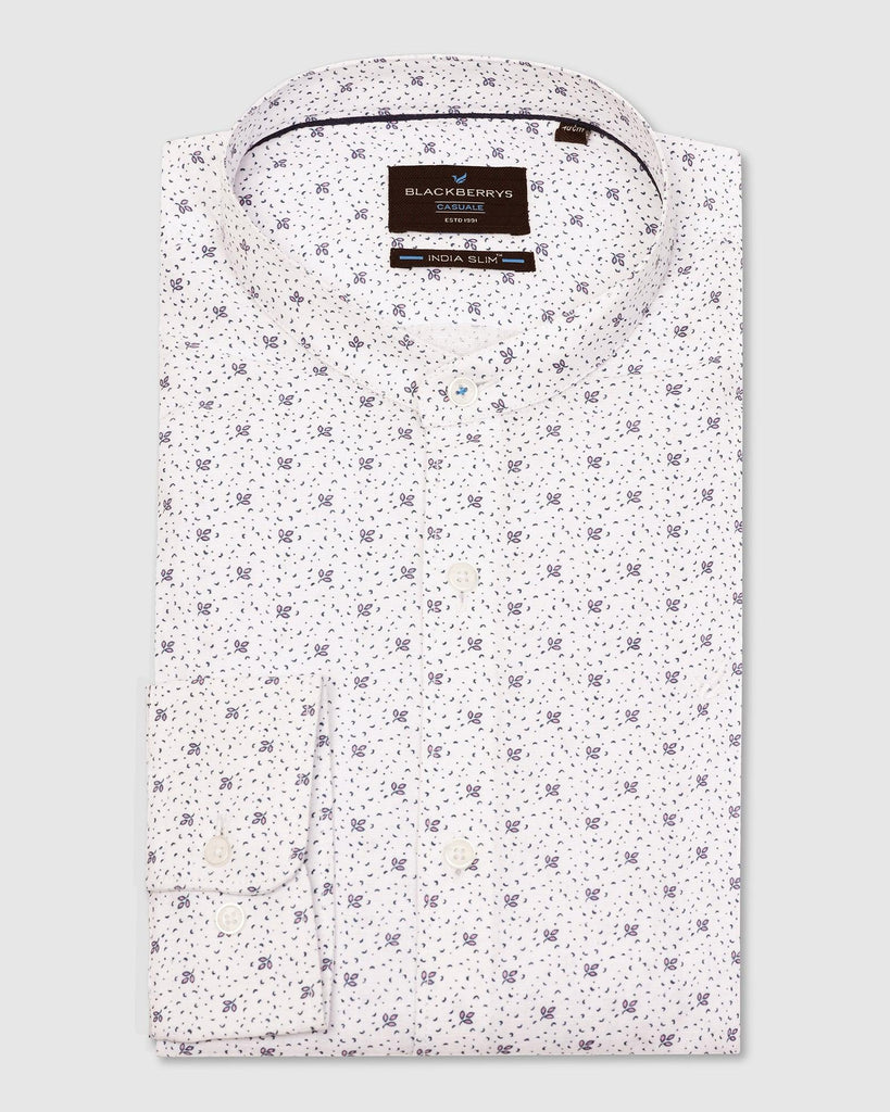 Linen Casual White Printed Shirt - Leaf