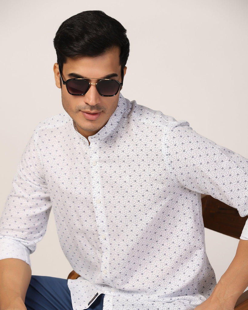 Linen Casual White Printed Shirt - Leaf