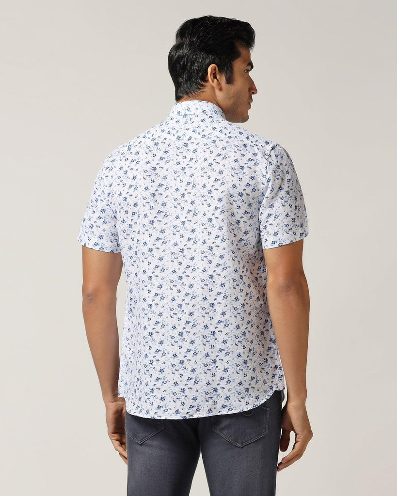 Linen Casual Half Sleeve White Printed Shirt - Nigel