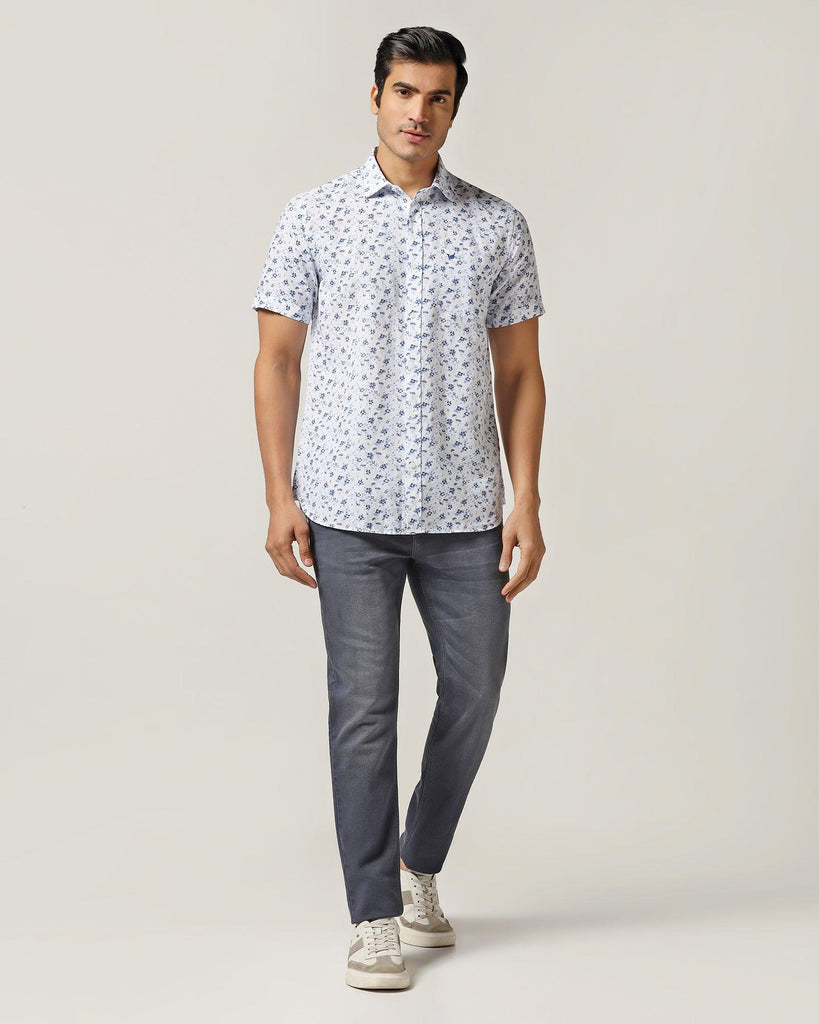 Linen Casual Half Sleeve White Printed Shirt - Nigel