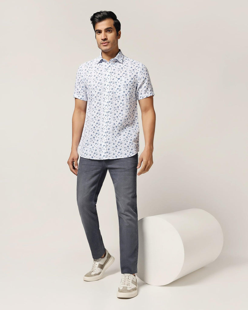 Linen Casual Half Sleeve White Printed Shirt - Nigel