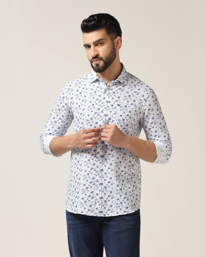 Linen Casual White Printed Shirt - Nigel