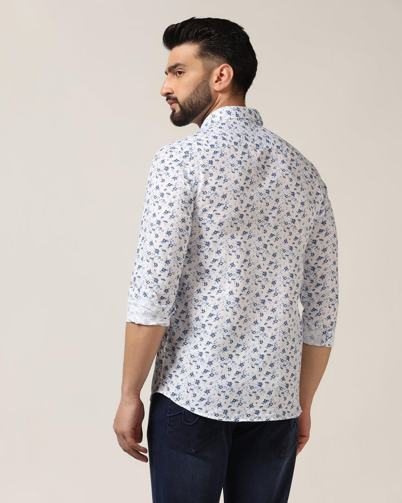 Linen Casual White Printed Shirt - Nigel