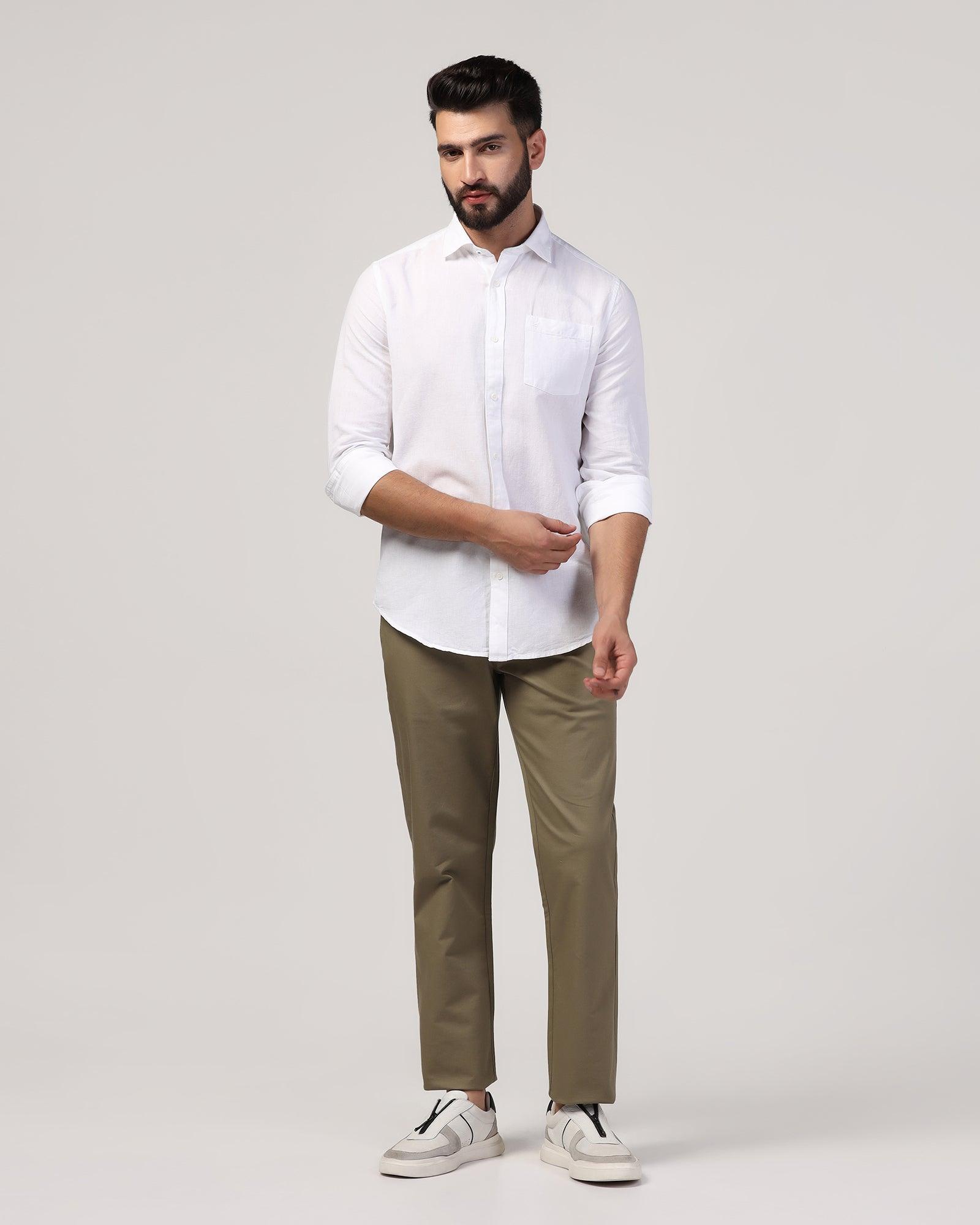 Linen Casual White Solid Shirt - Lang - Blackberrys