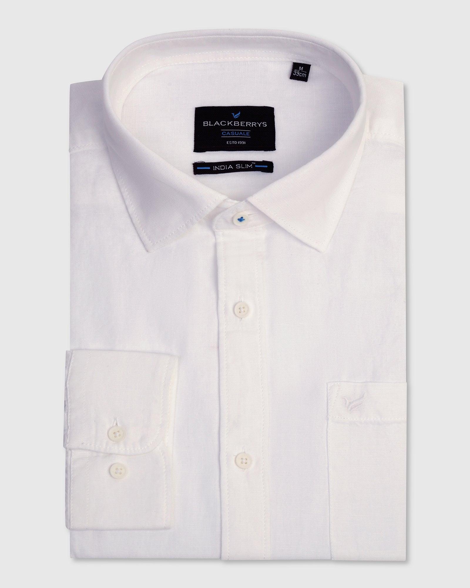 Linen Casual White Solid Shirt - Lang