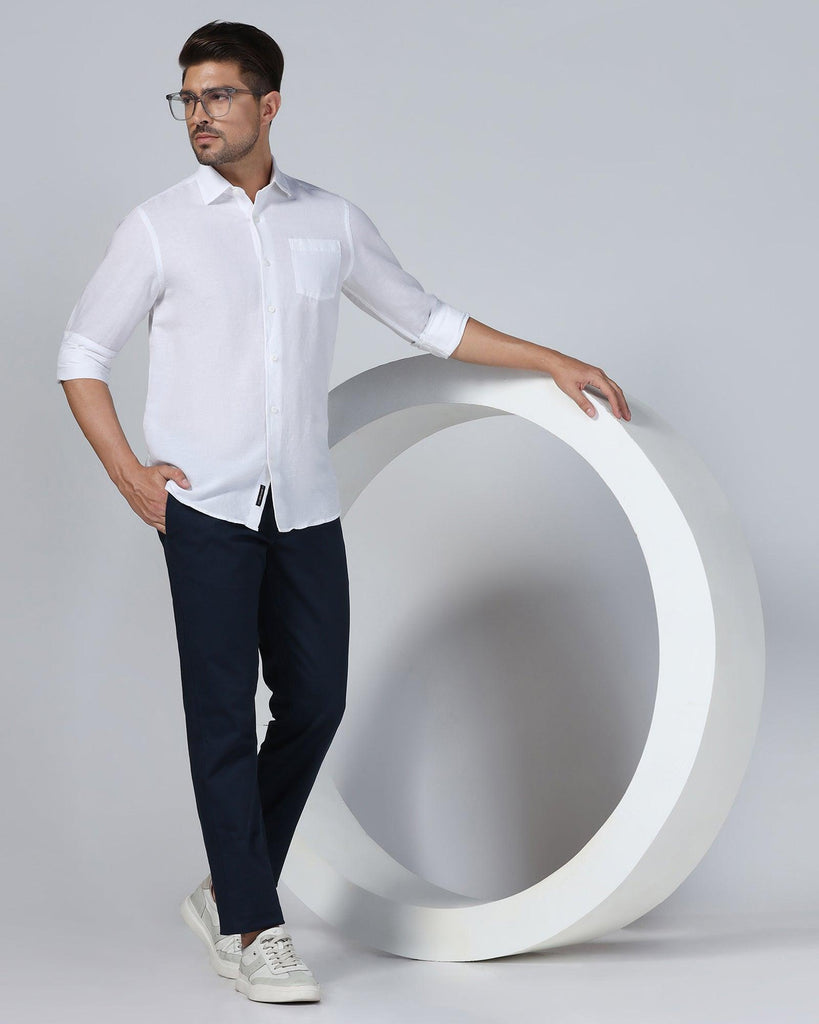 Linen Casual White Solid Shirt - Salmon