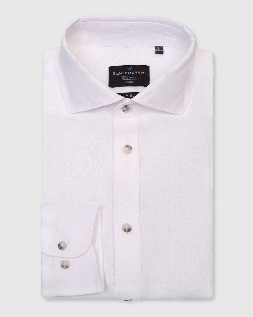 Linen Casual White Solid Shirt - Stefan
