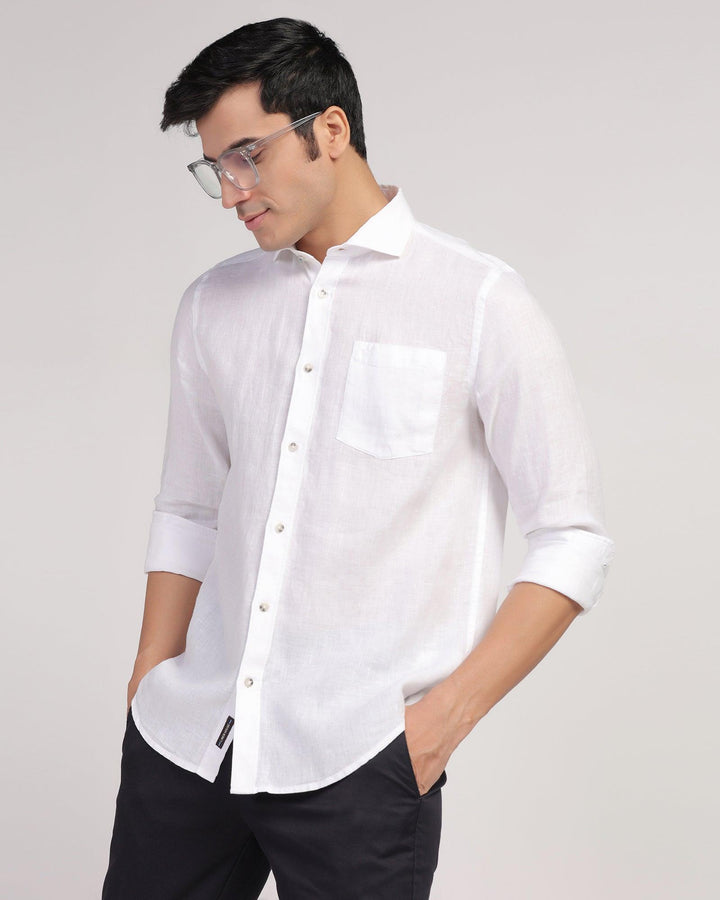 Linen Casual White Solid Shirt - Stefan