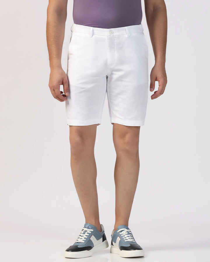 Linen Casual White Solid Shorts - Kin