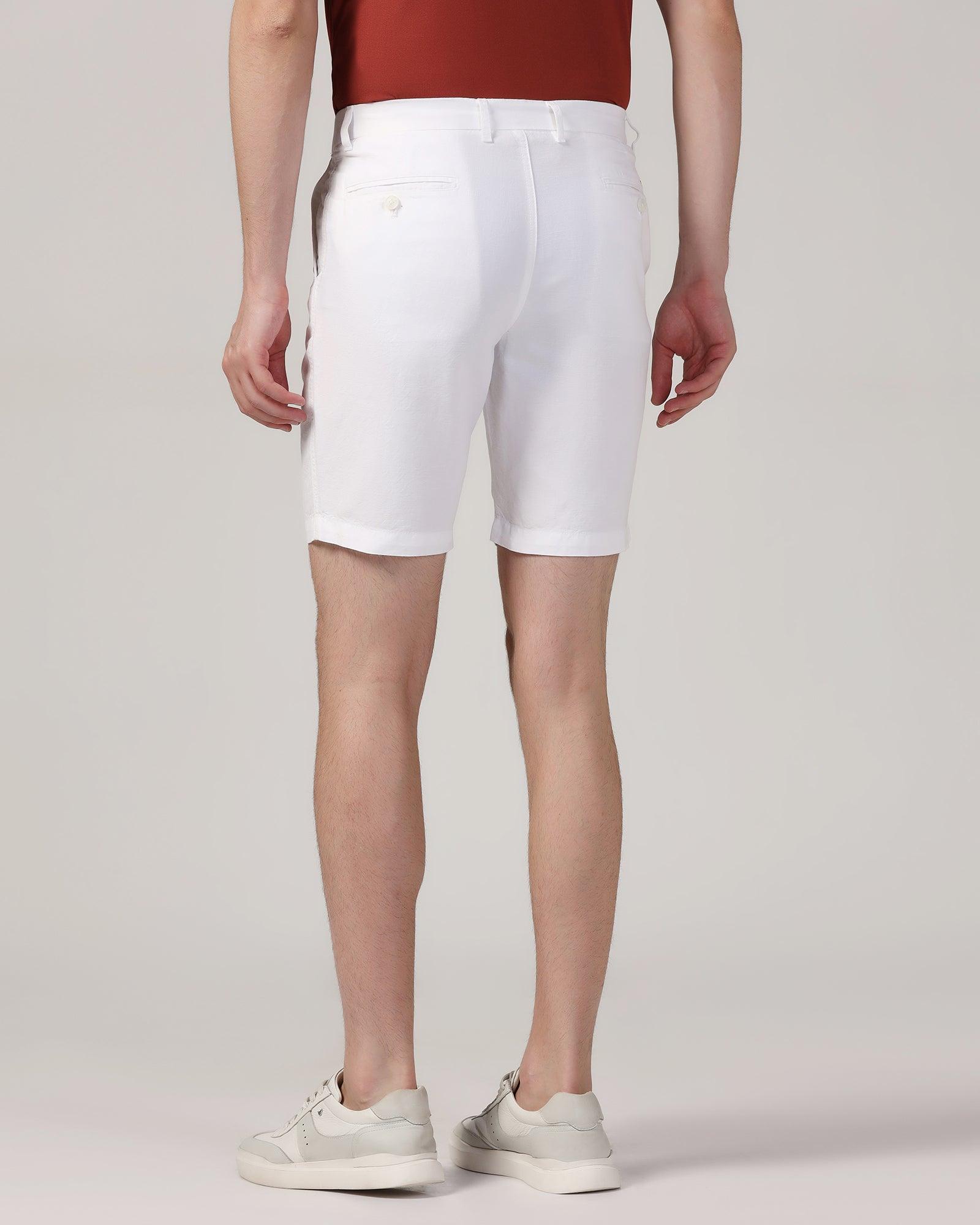 Linen Casual White Solid Shorts - Kin