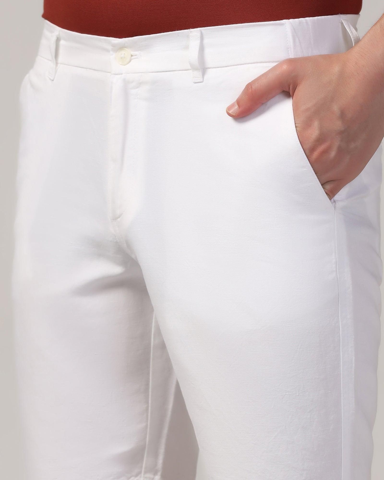 Linen Casual White Solid Shorts - Kin