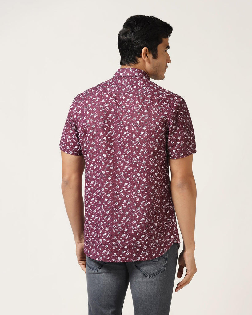 Linen Casual Half Sleeve Wine Printed Shirt - Nigel