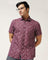 Linen Casual Half Sleeve Wine Printed Shirt - Nigel