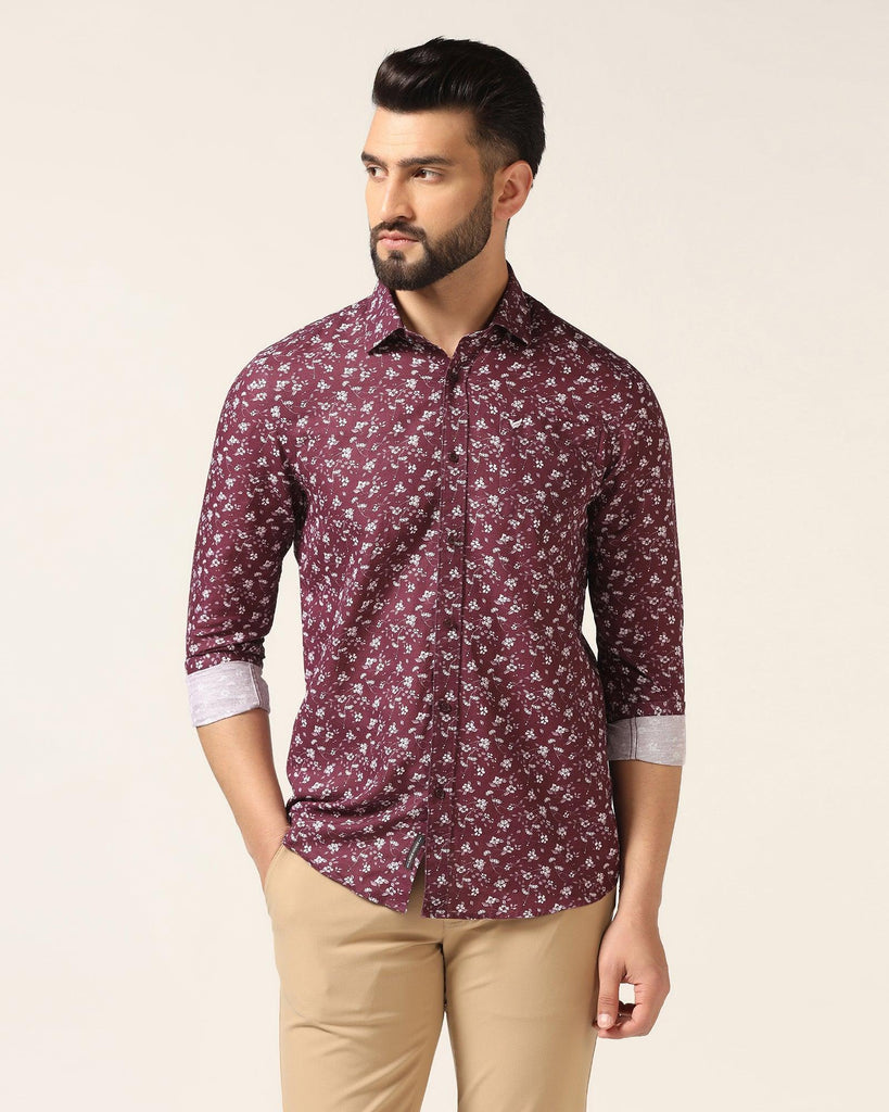 Linen Casual Wine Printed Shirt - Nigel