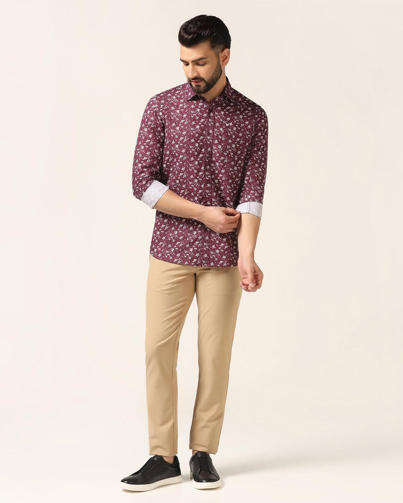 Linen Casual Wine Printed Shirt - Nigel