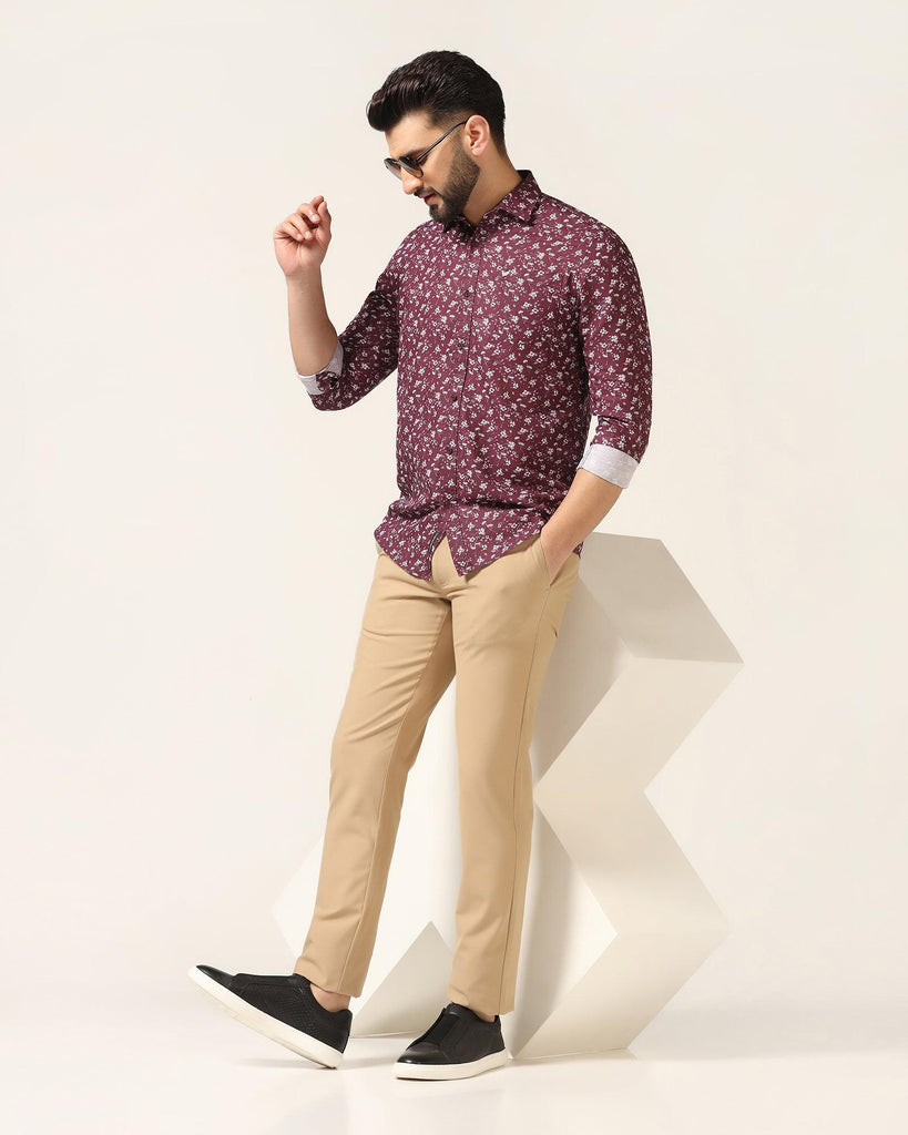 Linen Casual Wine Printed Shirt - Nigel