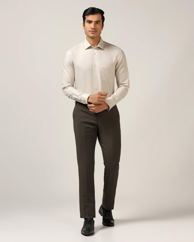 Linen Formal Beige Textured Shirt - Veltry