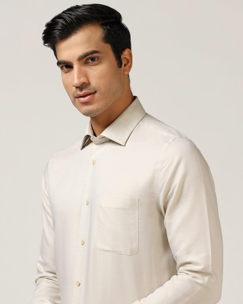 Linen Formal Beige Textured Shirt - Veltry