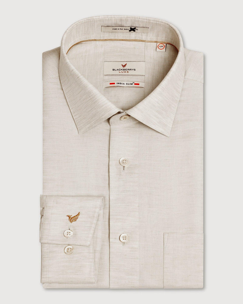 Linen Formal Beige Textured Shirt - Veltry