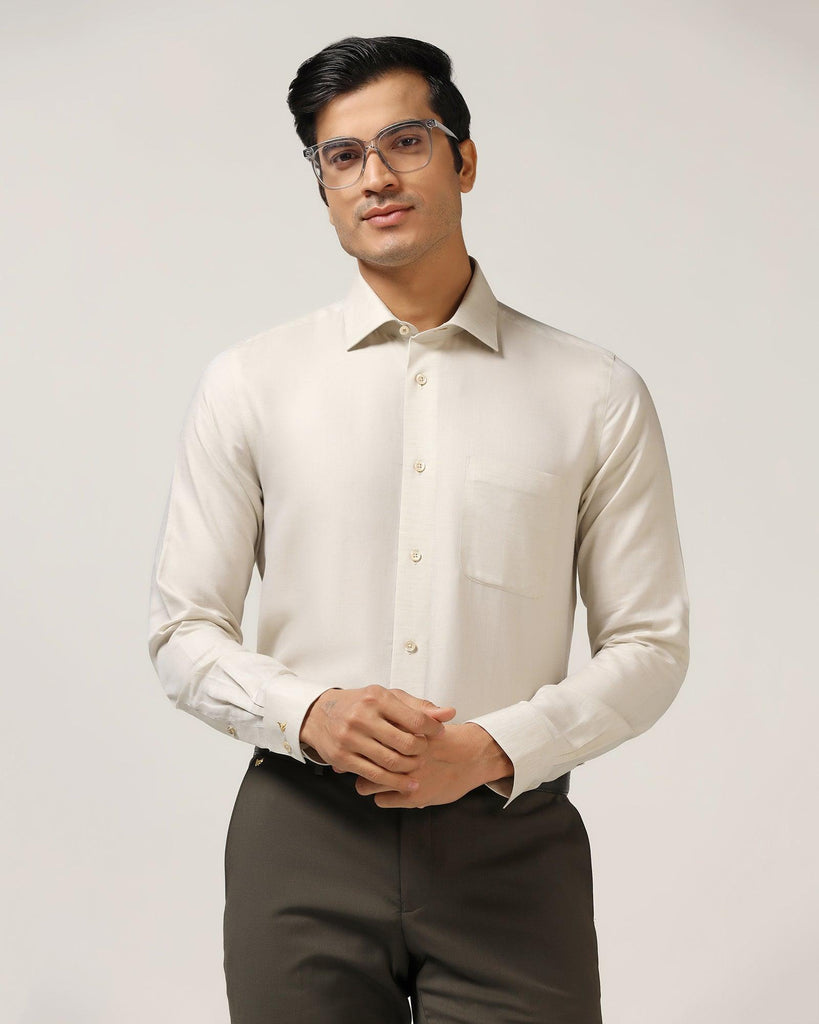 Linen Formal Beige Textured Shirt - Veltry