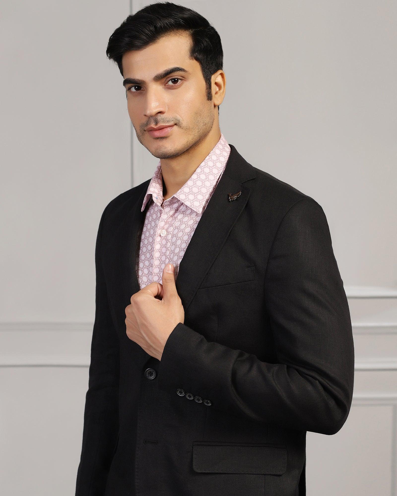 Linen Formal Black Solid Blazer - Jonah - Blackberrys