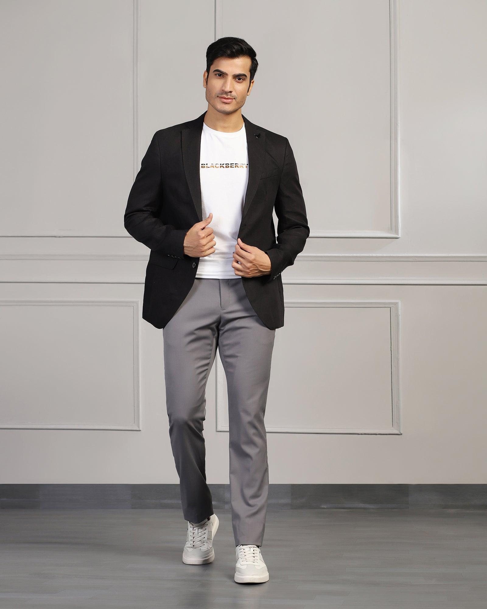 Linen Formal Black Solid Blazer - Jonah - Blackberrys