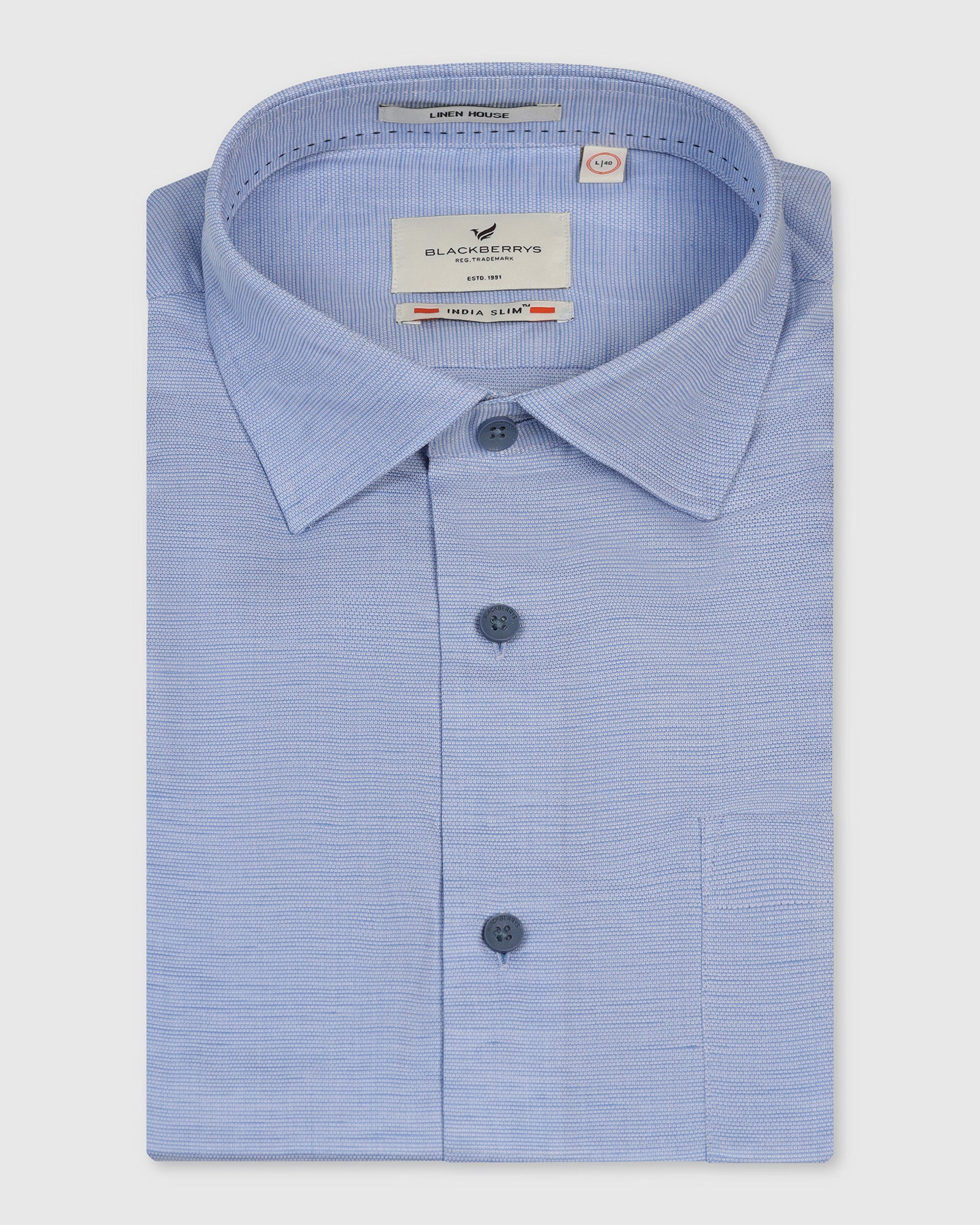 Linen Formal Blue Textured Shirt - Sand
