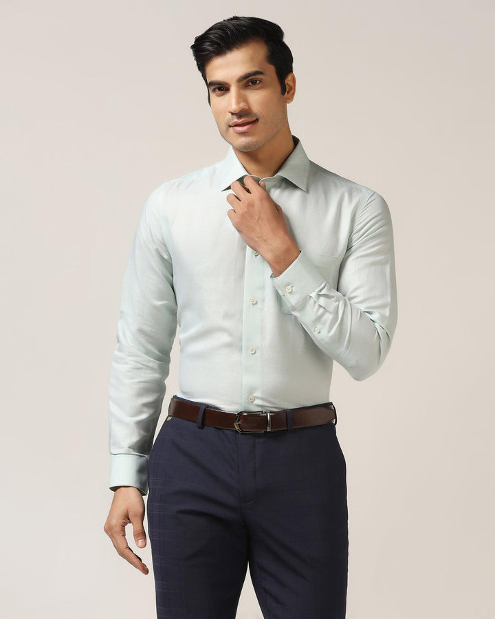 Linen Formal Green Textured Shirt - Veltry