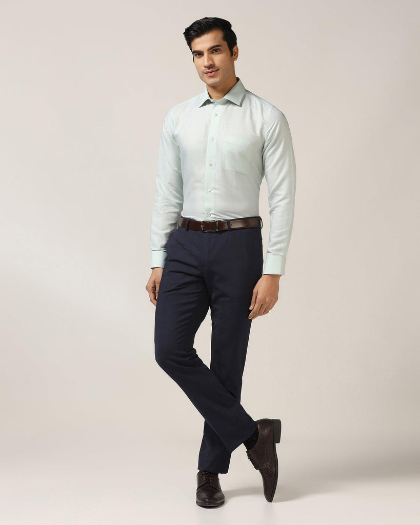 Linen Formal Green Textured Shirt - Veltry