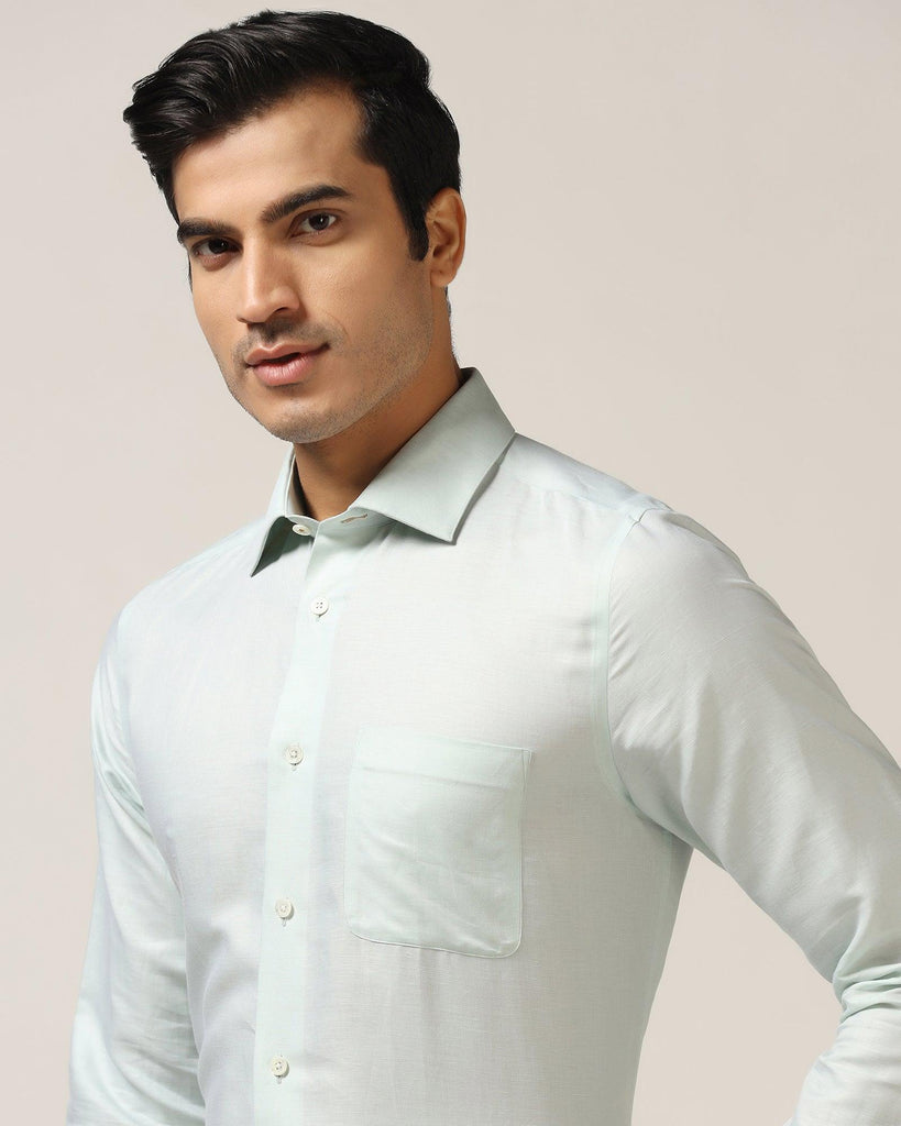 Linen Formal Green Textured Shirt - Veltry