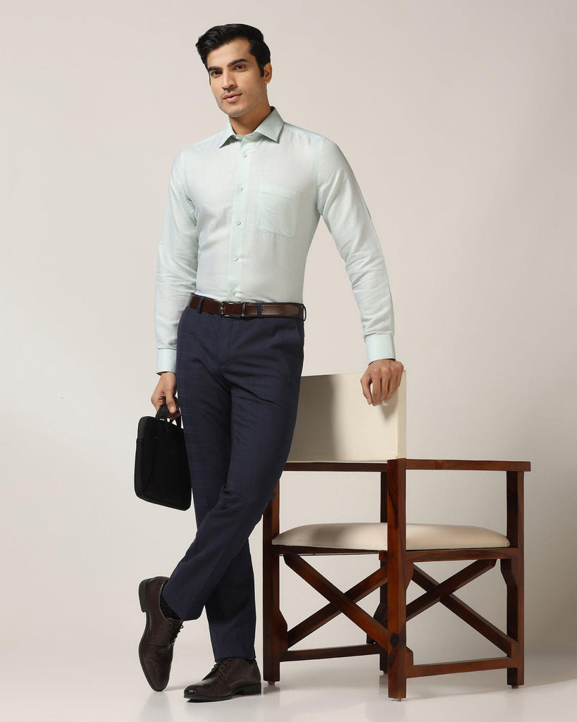 Linen Formal Green Textured Shirt - Veltry