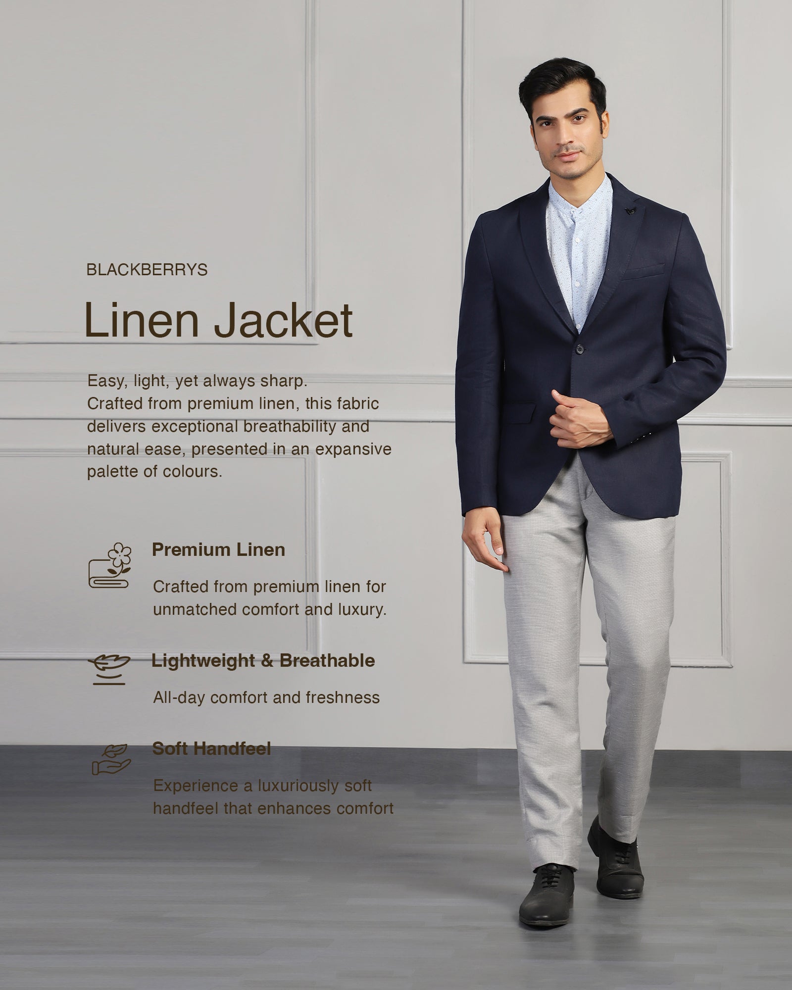 Linen Formal Navy Solid Blazer - Jonah