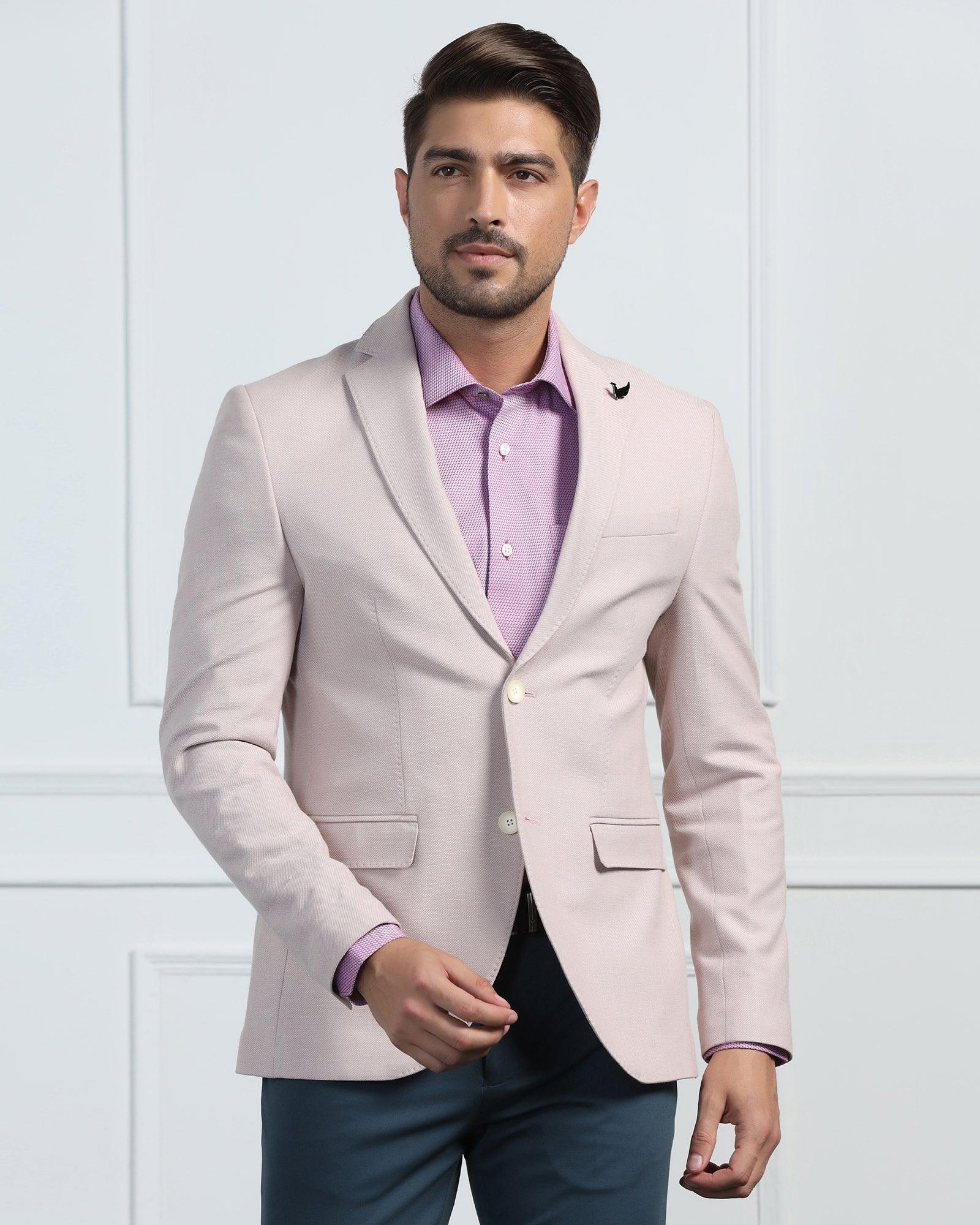 Linen Formal Pink Textured Blazer Datsun