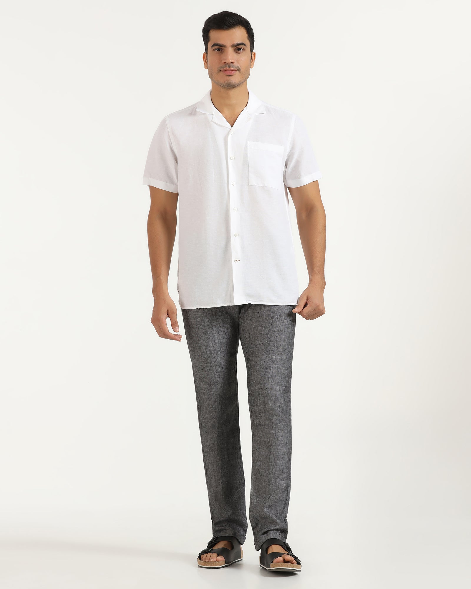 Linen Slim Comfort B-95 Casual Charcoal Solid Khakis - Chales