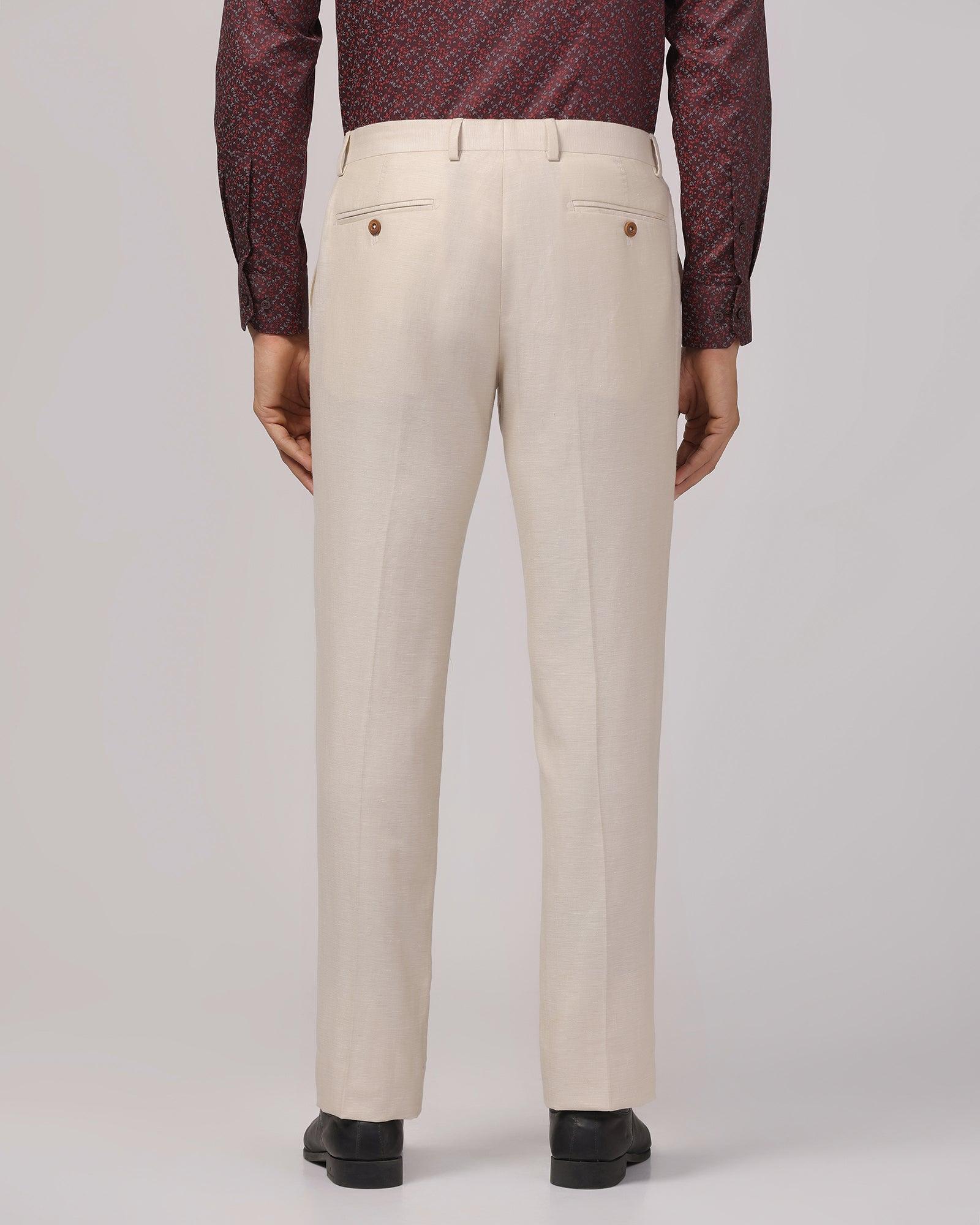 Luxe Linen Slim Comfort B-95 Formal Beige Solid Trouser - Platina - Blackberrys