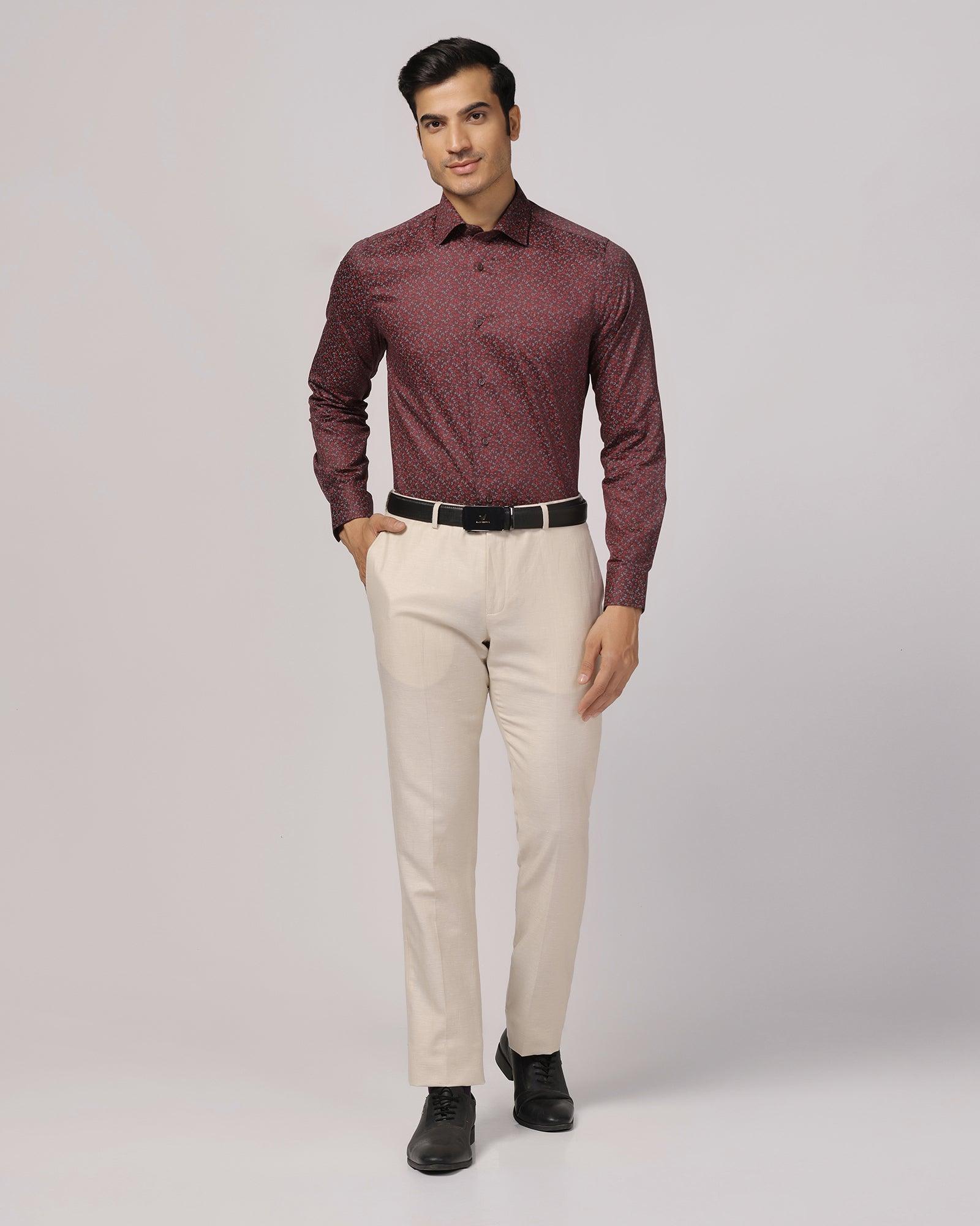 Luxe Linen Slim Comfort B-95 Formal Beige Solid Trouser - Platina