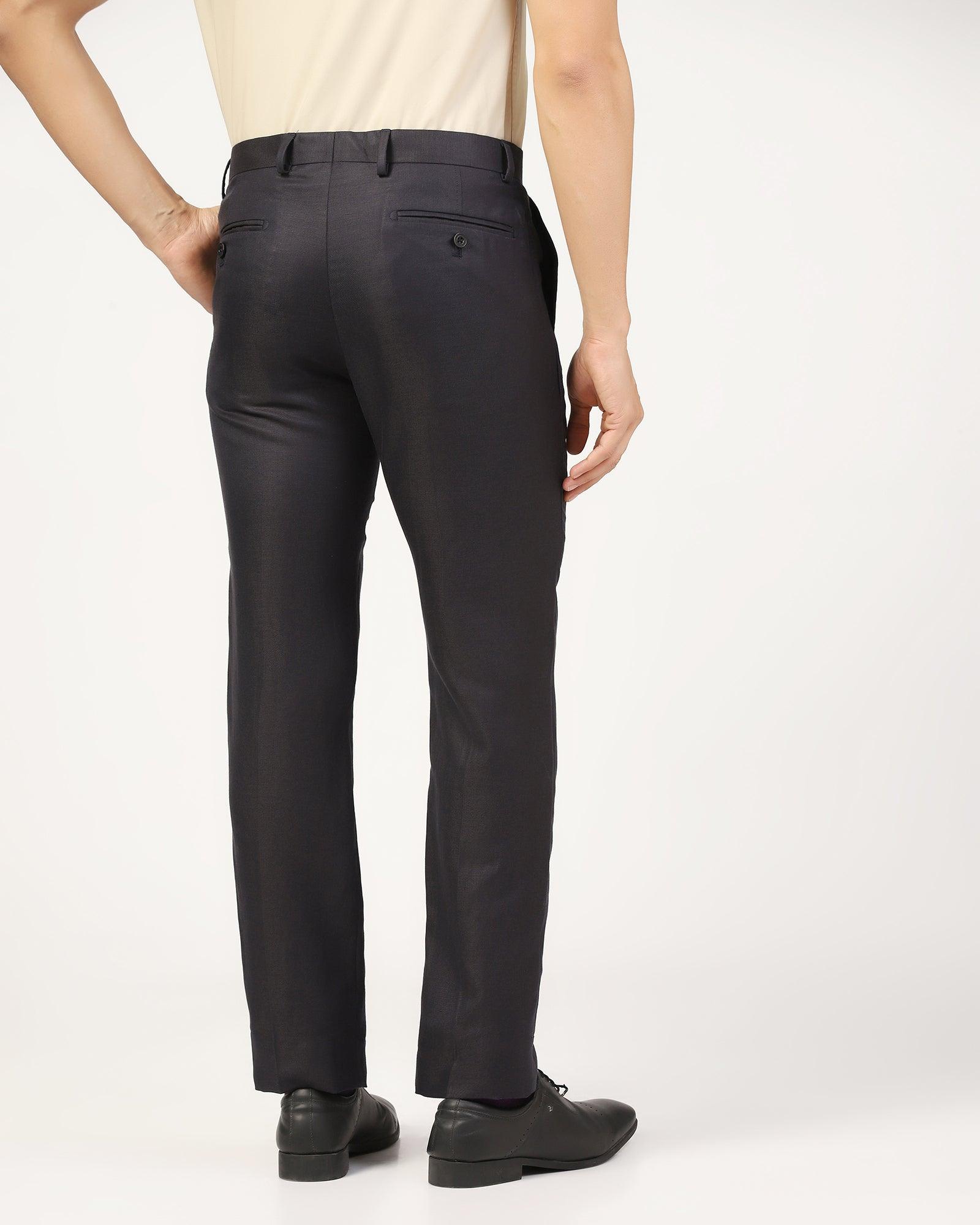 Linen Slim Comfort B-95 Formal Navy Solid Trouser - Platina - Blackberrys