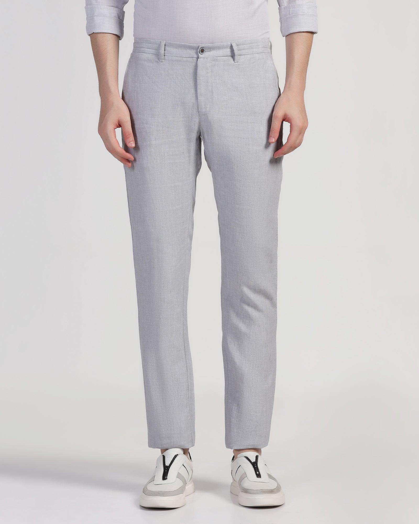 Linen Slim Comfort Casual Light Grey Solid Khaki - Silver - Blackberrys