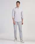 Linen Slim Comfort Casual Light Grey Solid Khakis - Silver
