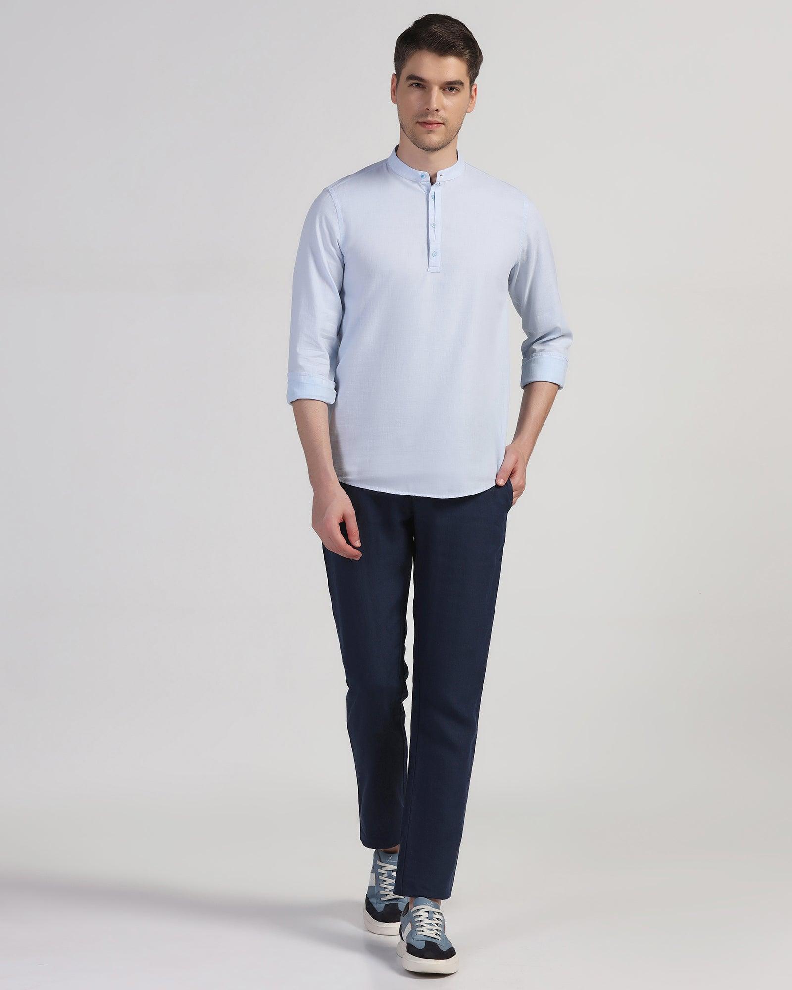Linen Slim Comfort Casual Navy Solid Khaki - Silver - Blackberrys