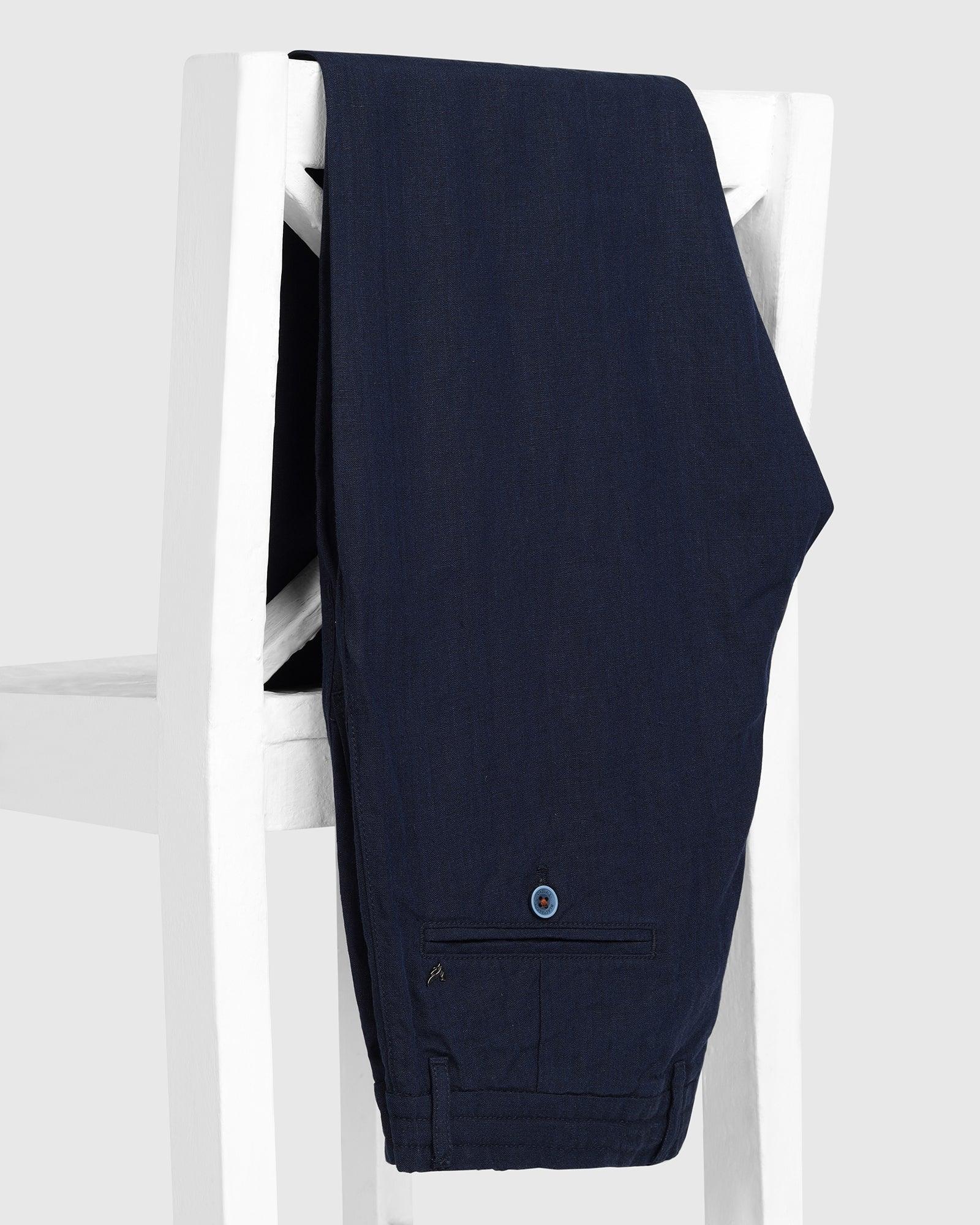 Linen Slim Comfort Casual Navy Solid Khaki - Silver - Blackberrys