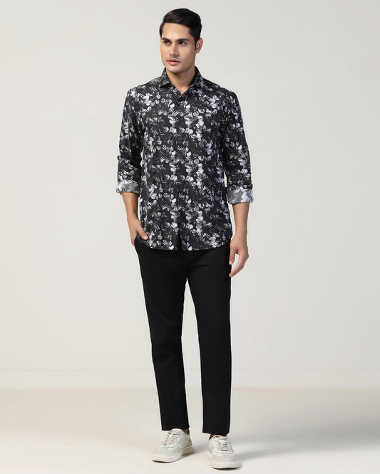 Slim Fit B-91 Casual Black Textured Khakis - Kart