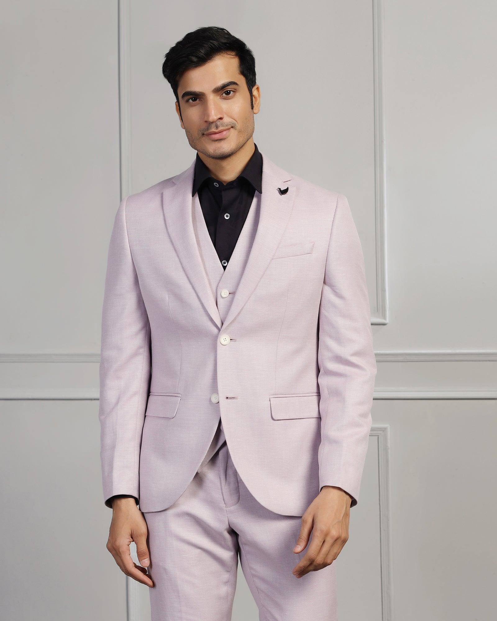 Linen Three Piece Lavender Textured Formal Suit - Mineral