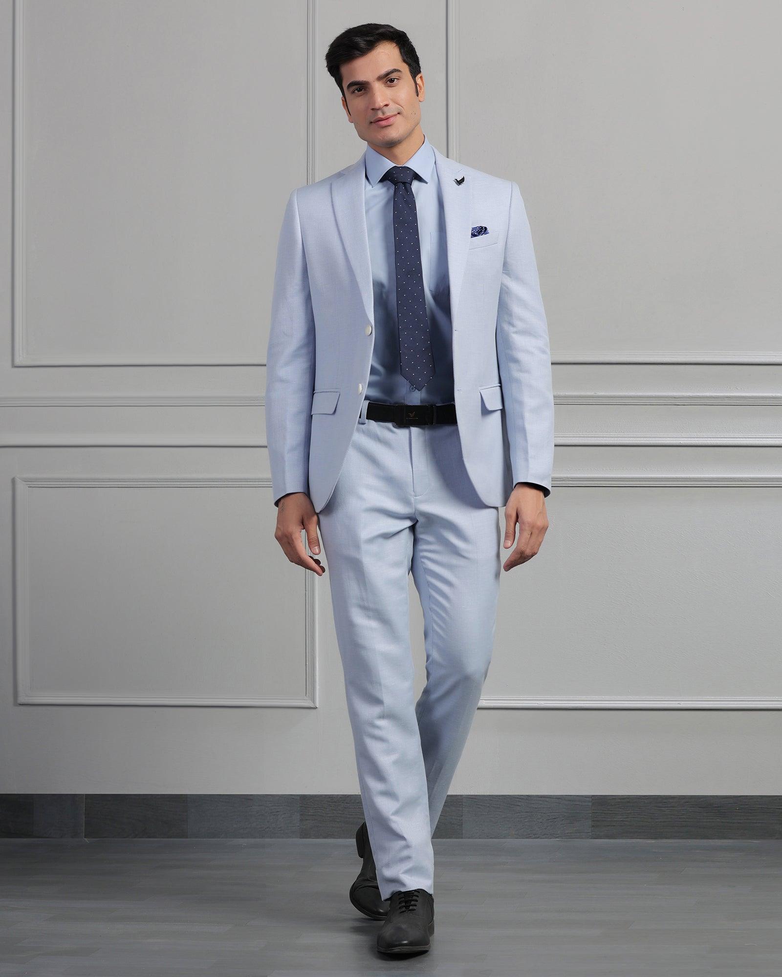Linen Three Piece Light Blue Textured Formal Suit - Mineral