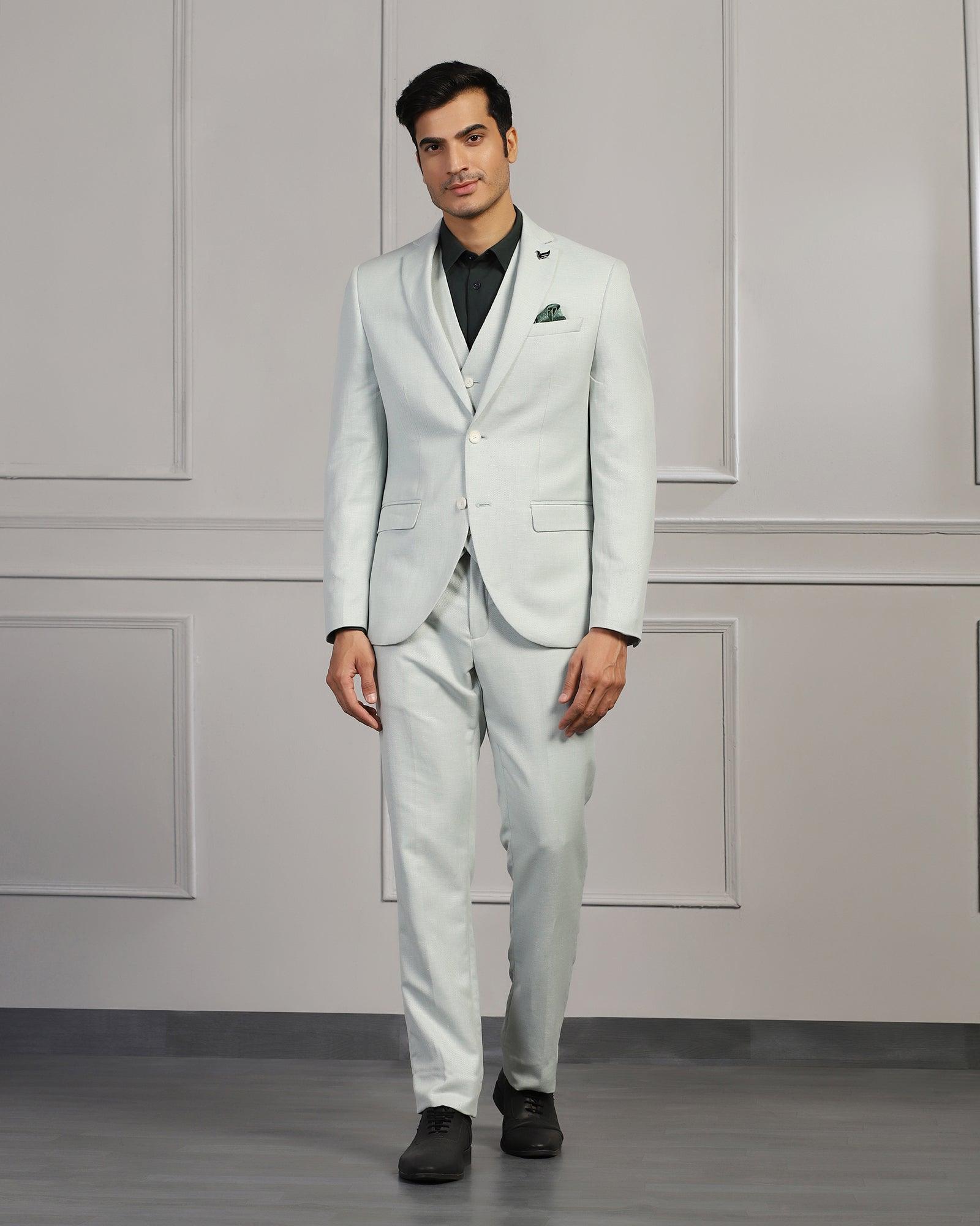 Linen Three Piece Mint Textured Formal Suit - Mineral