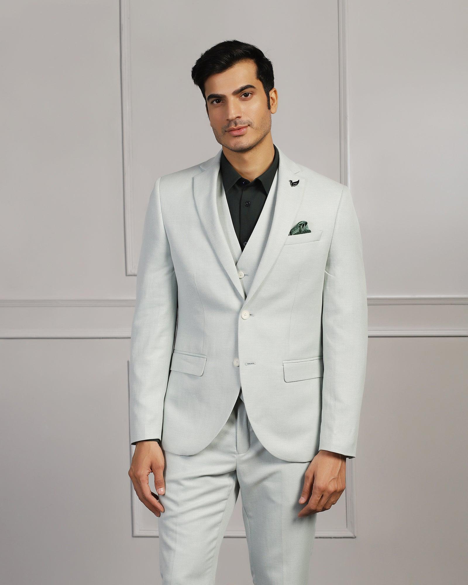 Linen Three Piece Mint Textured Formal Suit - Mineral