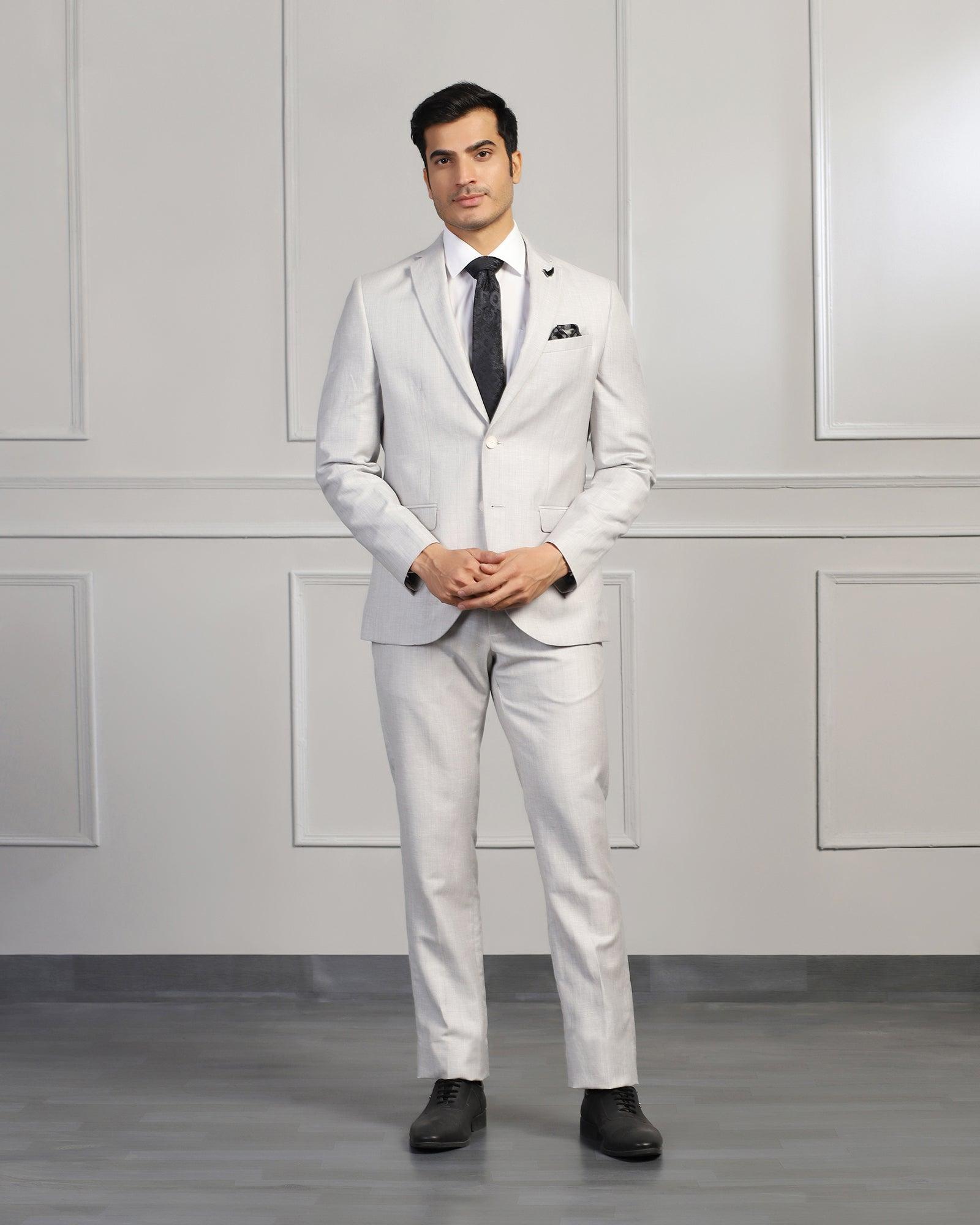 Linen Two Piece Grey Solid Formal Suit - Twipe