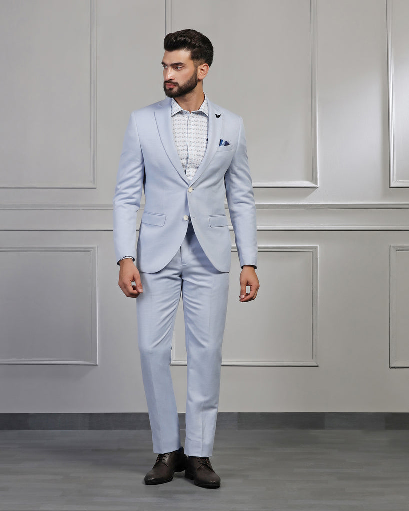 Linen Two Piece Light Blue Textured Formal Suit - Mineral