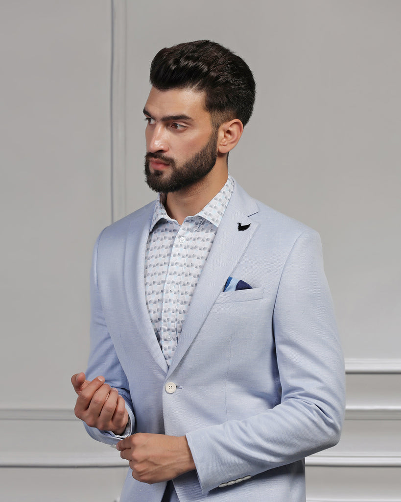 Linen Two Piece Light Blue Textured Formal Suit - Mineral