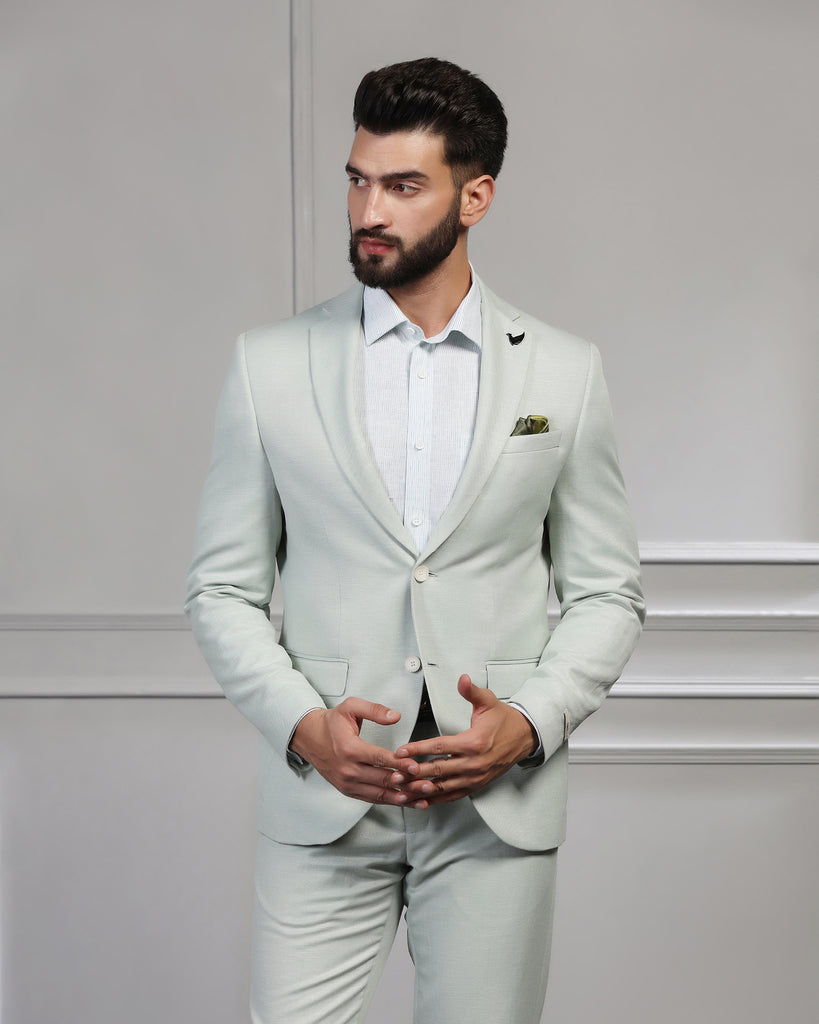Linen Two Piece Mint Green Textured Formal Suit - Mineral
